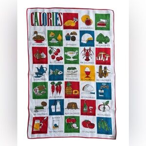 VTG KREIER 50s 60s Calories Linen Dish Tea Towel Kitsch Mid Century MCM 26.5x18”